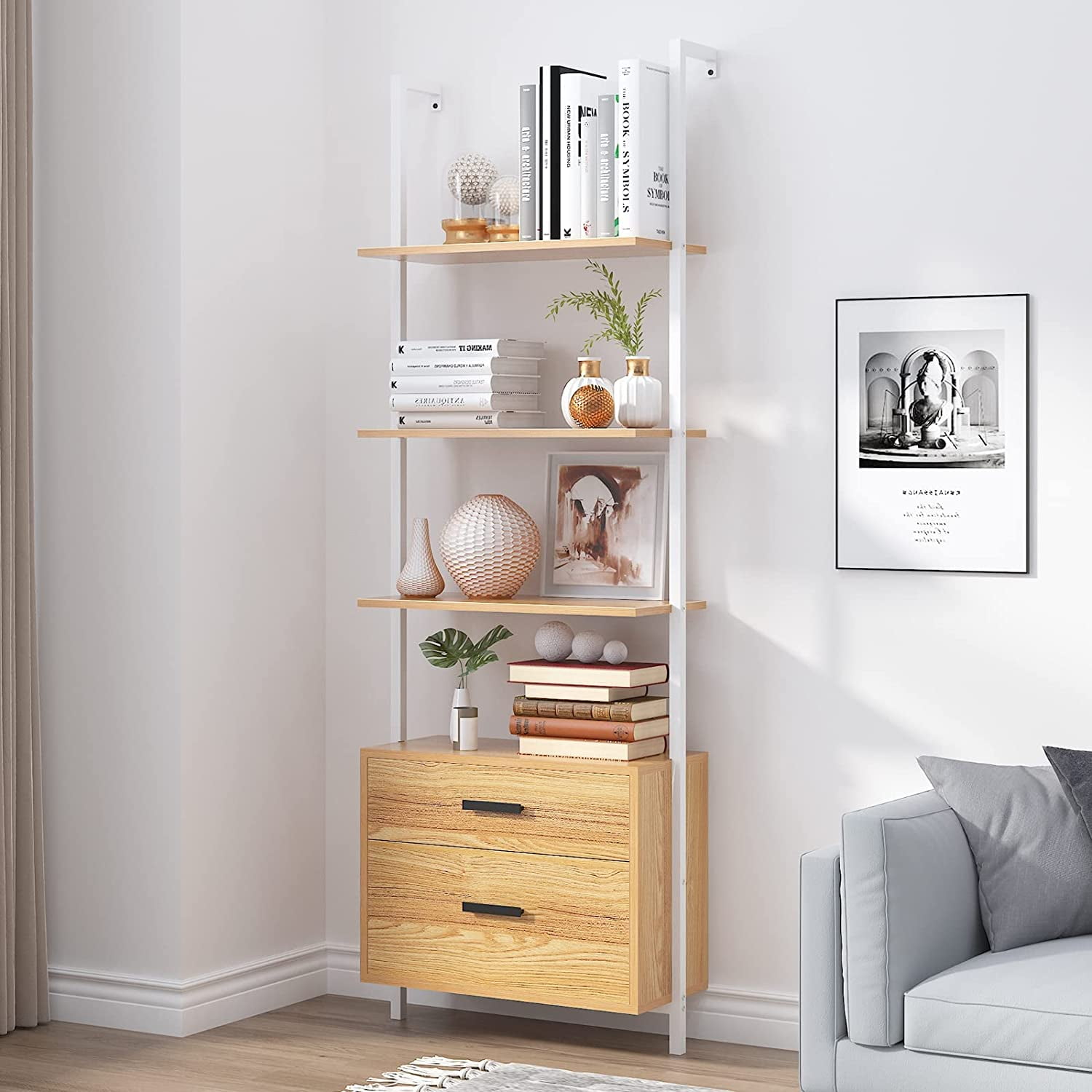 White ladder 2024 bookshelf with drawers