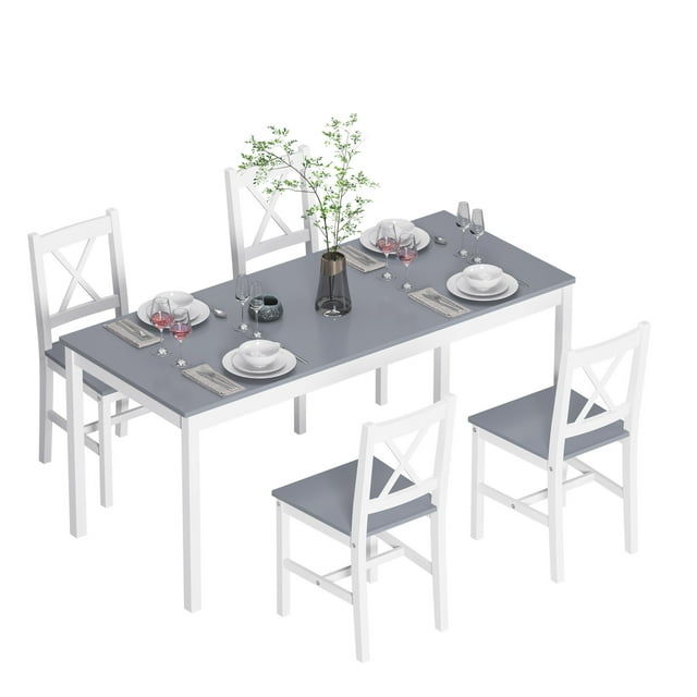 Soges 47" Dining Table Set for 4, 5-Piece Wood Kitchen Dining Table Set with 4 Chairs for Kitchen Dining Room Restaurant, Gray&White