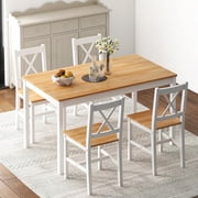 Soges 47 Dining Table Set for 4, 5-Piece Wood Kitchen Dining Table Set with 4 Chairs for Kitchen Dining Room Restaurant, Oak&White