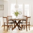 thumbnail image 1 of Soges 47" Round Dining Table Solid Wood Dining Table Textured Designs for Kitchen Dining Room, Rustic Brown, 1 of 9