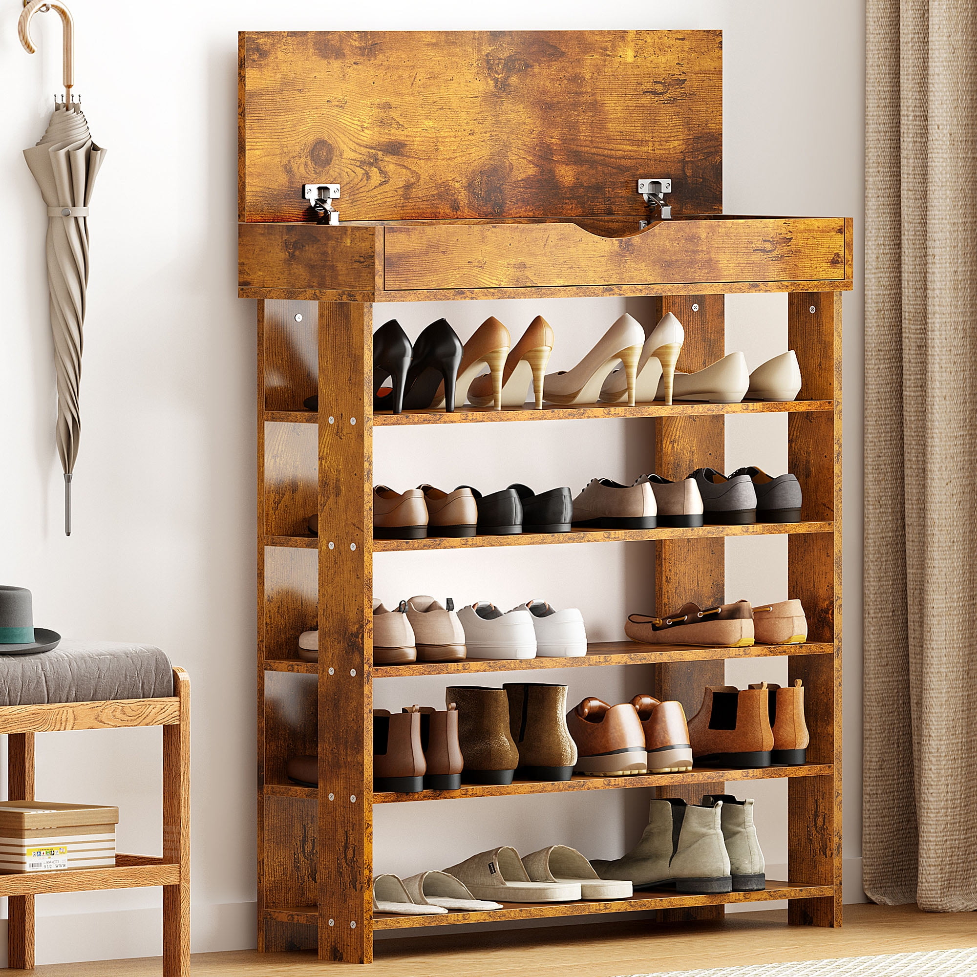 Soges 5-Tier Free Standing Shoe Rack 295 Inches Wooden Shoe Shelf en