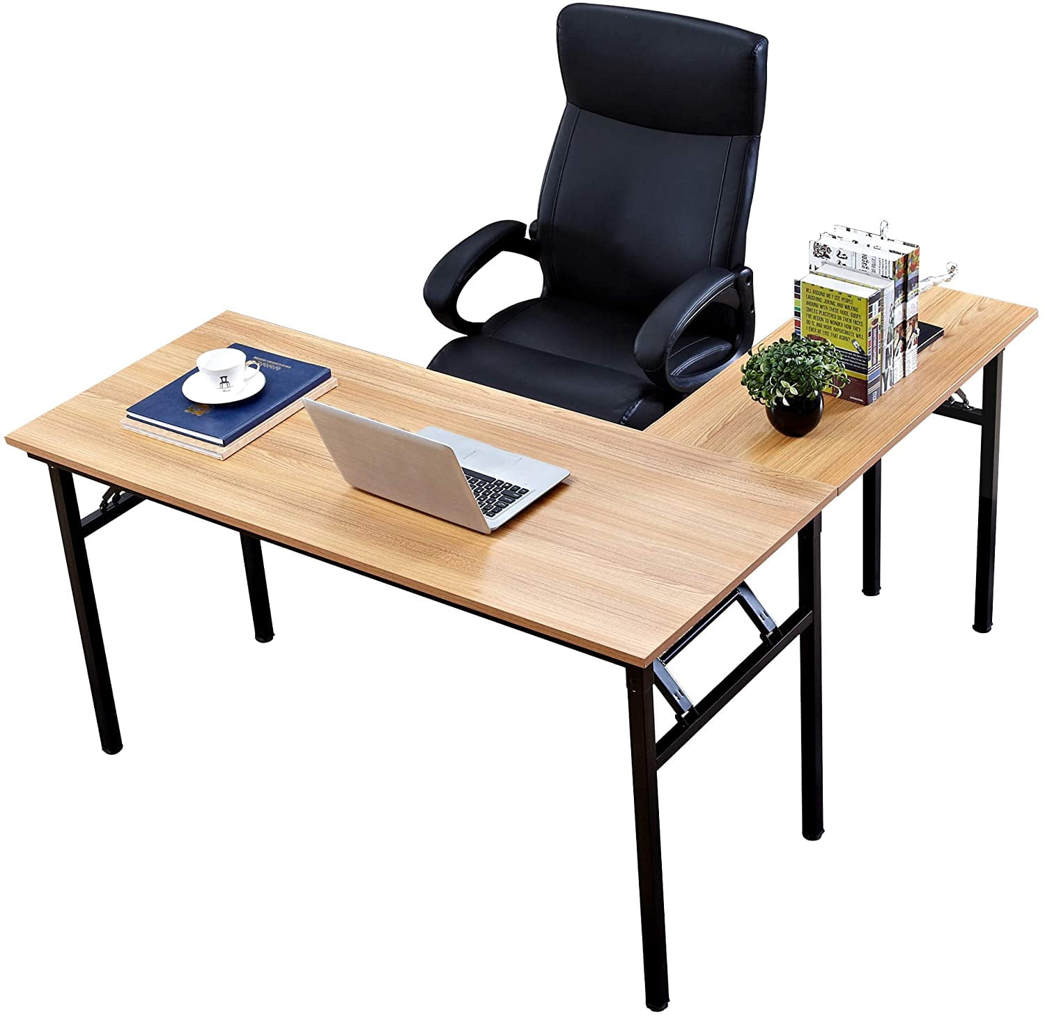 Soges 55 inches LShaped Computer Desk OneStep Assembly Large L Desk Teak & Black