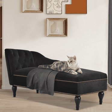 Soges 58" Velvet Chaise Lounge,Button Tufted Right Arm Facing Lounge Chair with Nailhead Trim & Solid Wood Legs for Living Room or Office,Sleeper Lounge Sofa