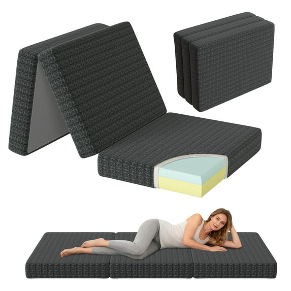 Soges 6 inch Tri-Fold Mattress Twin Size Memory Foam Mattress Portable Floor Mattress for Travel & Camping, Washable Cover Foldable Mat,Black