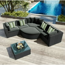 Soges 7 Pieces Patio Conversation Set, Outdoor Sectional Wicker Sofa Set with Pillows, Gray