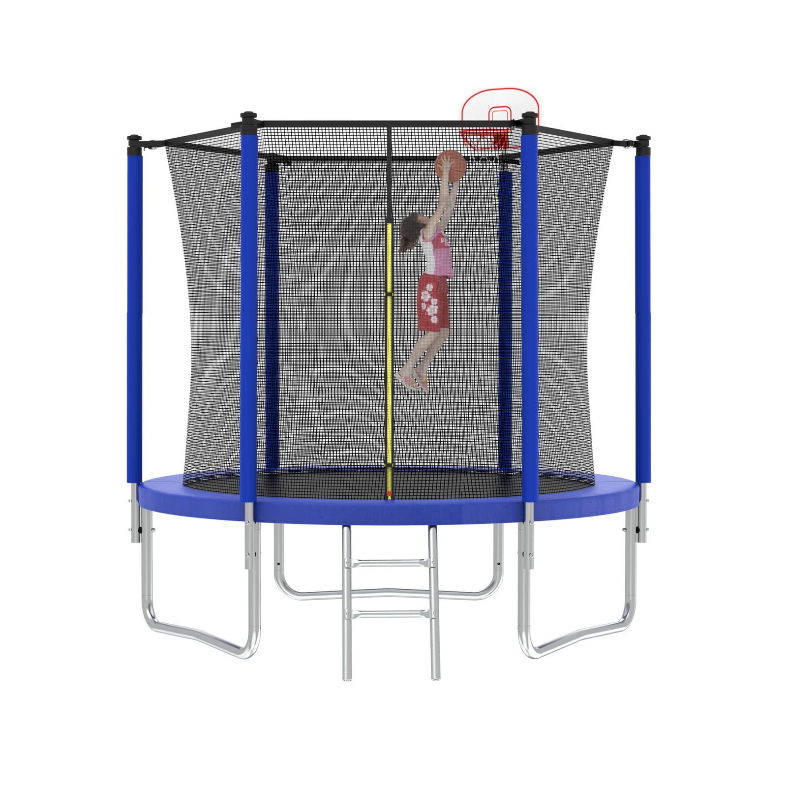 Blue 8 ft. Round Outdoor Trampoline with Enclosure Net