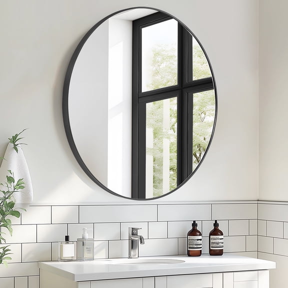 Soges Bathroom Medicine Cabinet with 2 Adjustable Storage Shelves, Wall Mounted Metal Frame Mirror Cabinet Medicine Cabinet, Classic Modern Round Bathroom Mirror Cabinet, 19.7x19.7 Inches, Black