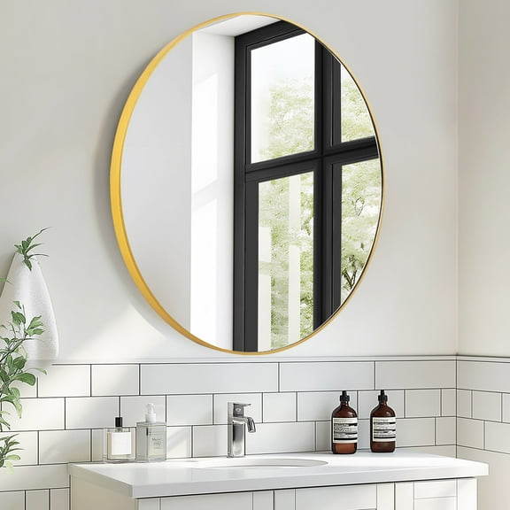 Soges Bathroom Medicine Cabinet with 2 Adjustable Storage Shelves, Wall Mounted Metal Frame Mirror Cabinet Medicine Cabinet, Classic Modern Round Bathroom Mirror Cabinet, 19.7x19.7 Inches, Gold