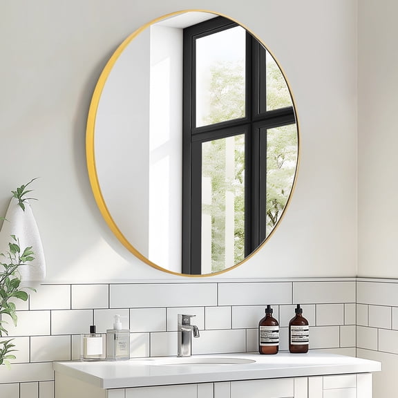 Soges Bathroom Medicine Cabinet with 2 Adjustable Storage Shelves, Wall Mounted Metal Frame Mirror Cabinet Medicine Cabinet, Classic Modern Round Bathroom Mirror Cabinet, 19.7x19.7 Inches, Gold