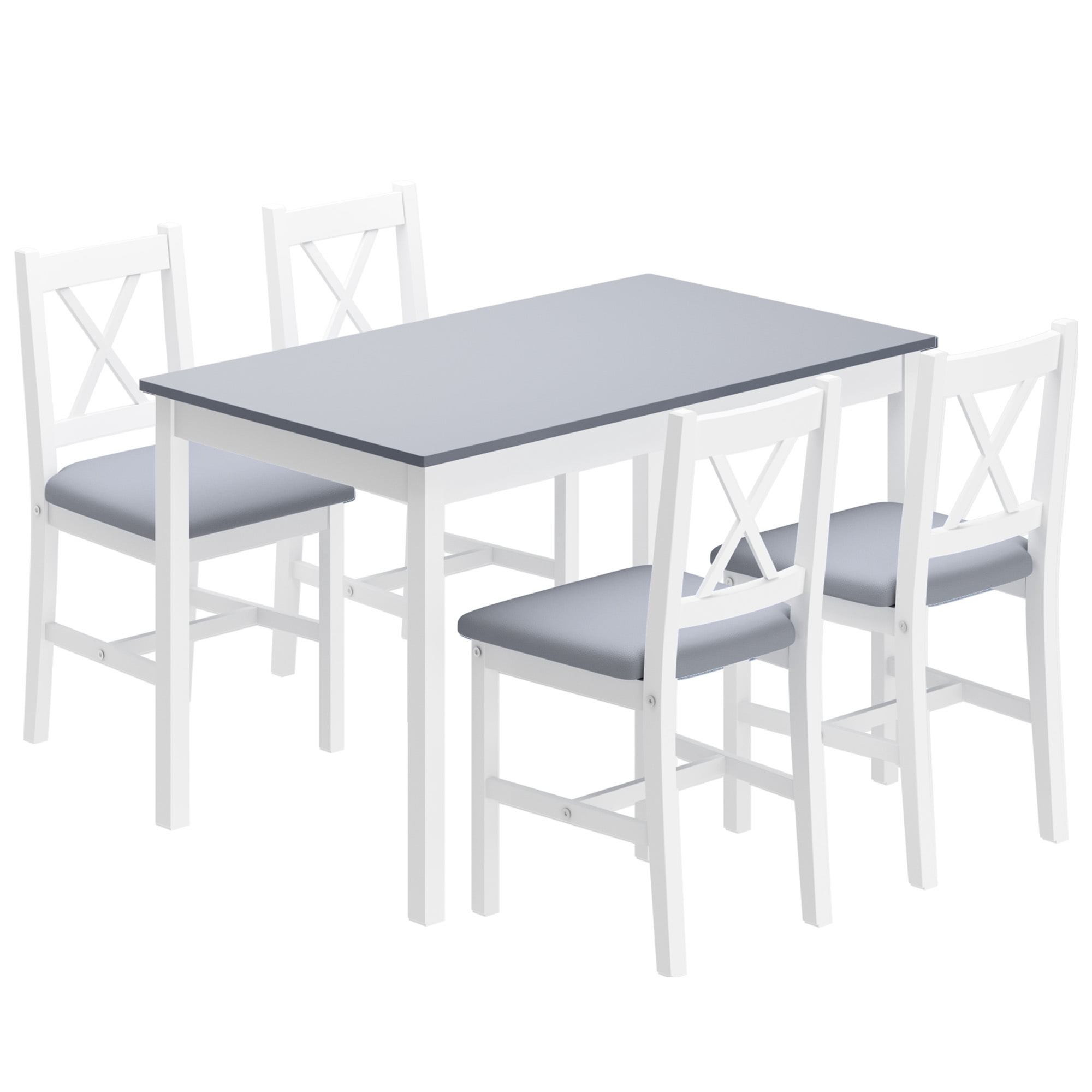 Soges Dining Table Set for 4, Pine Wood Kitchen Table Set with 4 PU ...