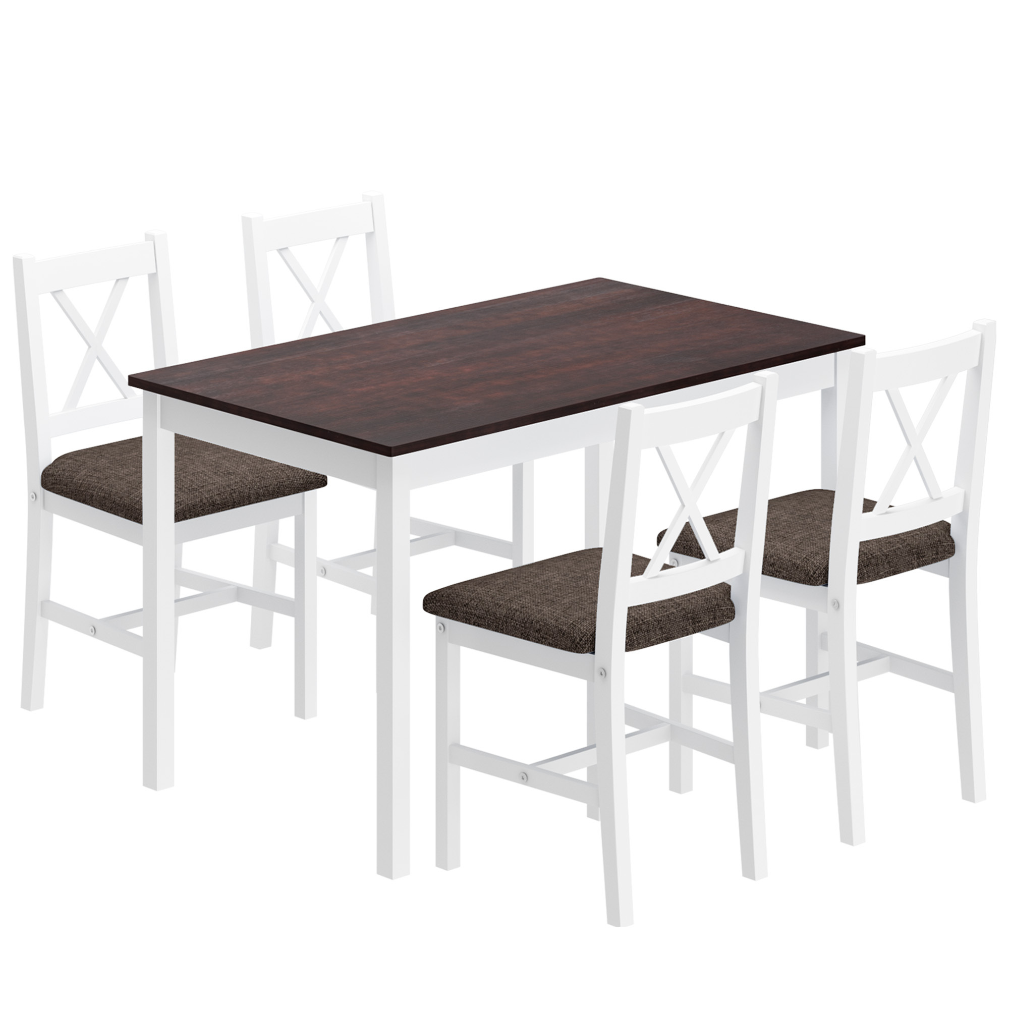 Soges Dining Table Set for 4, Pine Wood Kitchen Table Set, 4 linen
