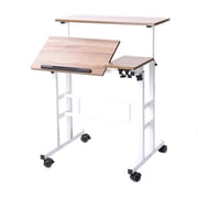 Soges Height Adjustable Computer Desk Sit Stand Workstation Mobile Standing Desk with Wheels, Standing Side Table with Castors, Oak
