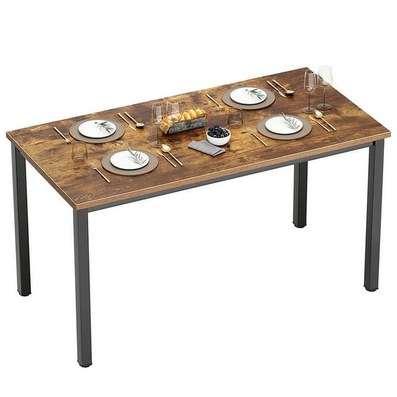 Soges Large Office Desk Wood Writing Desk with Metal Frame Computer Desk Rustic Brown, 55inch