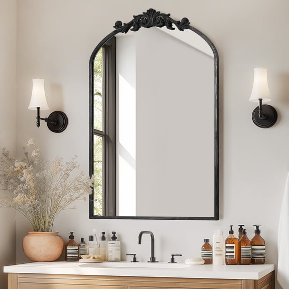 Soges Medicine Cabinet with Mirror, 36" x 24" Arched Bathroom Mirror with Storage Cabinet, Mirrored Medicine Cabinet with 2 Adjustable Shelves, Medicine Cabinet Organizer Wall Mount, Black