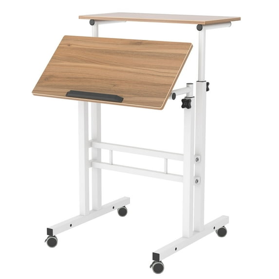 Soges Mobile Standing Desk, Height Adjustable Sit to Stand Desk, Portable Laptop Desk, 2-Tier Computer Workstation for Home Office, Oak