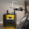 thumbnail image 1 of Soges Nightstand with Drawers and LED Lights, Bedside Table with Lamp, USB Charging Ports, Height Adjustable Side Table with Wheels, Rolling End Table Overbed Table, Black, 1 of 8