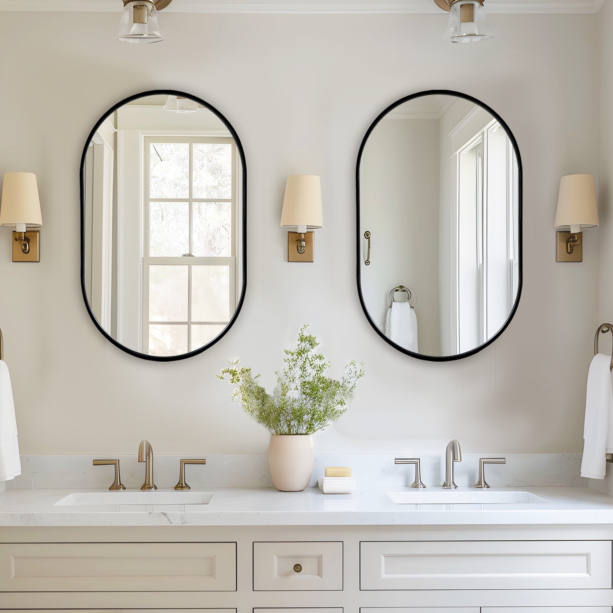 Soges Oval Bathroom Mirror Cabinet Medicine Cabinet Iron Frame with 2 ...