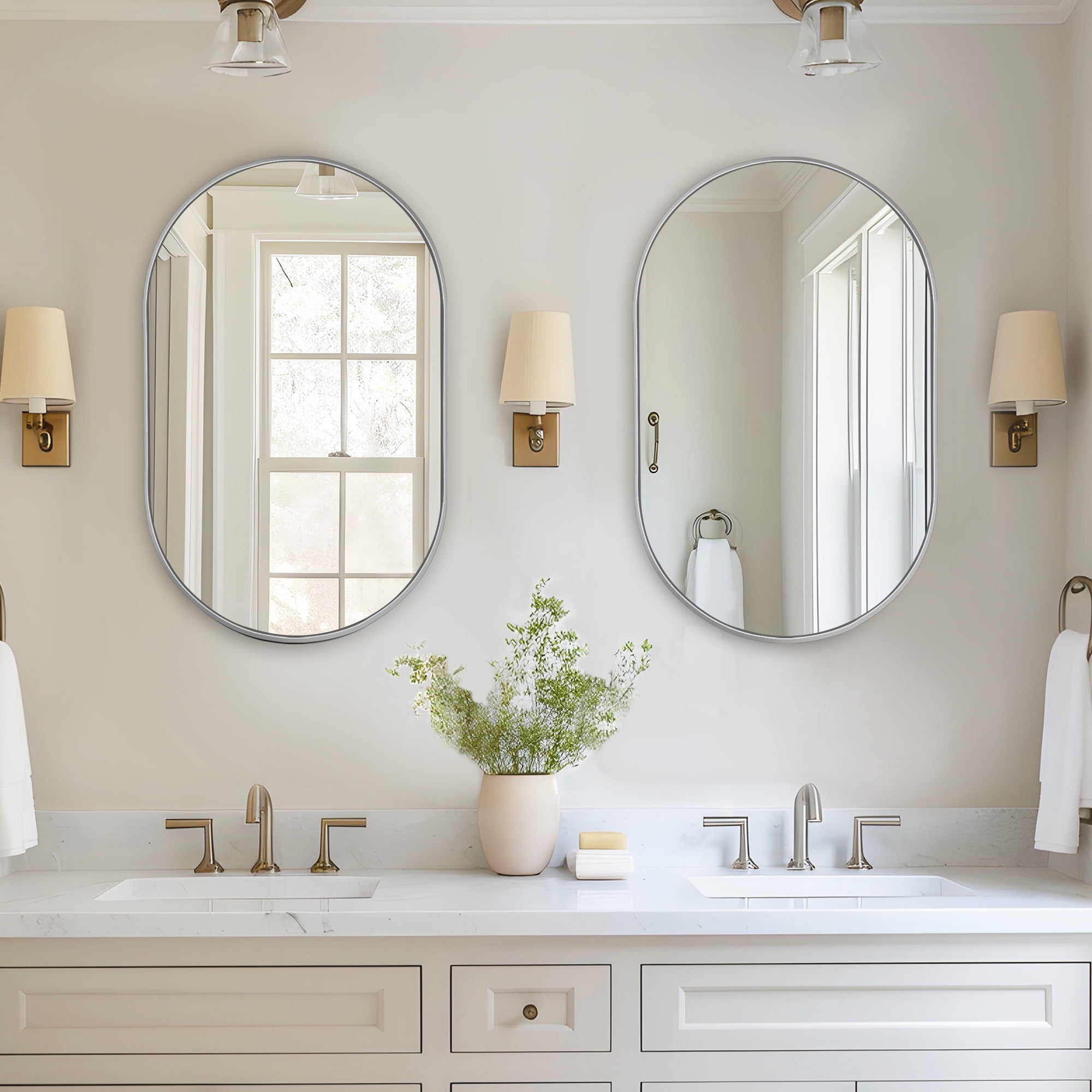 "Soges Wall-Mounted Oval Bathroom Mirror Cabinet with Iron Frame and 2 ...