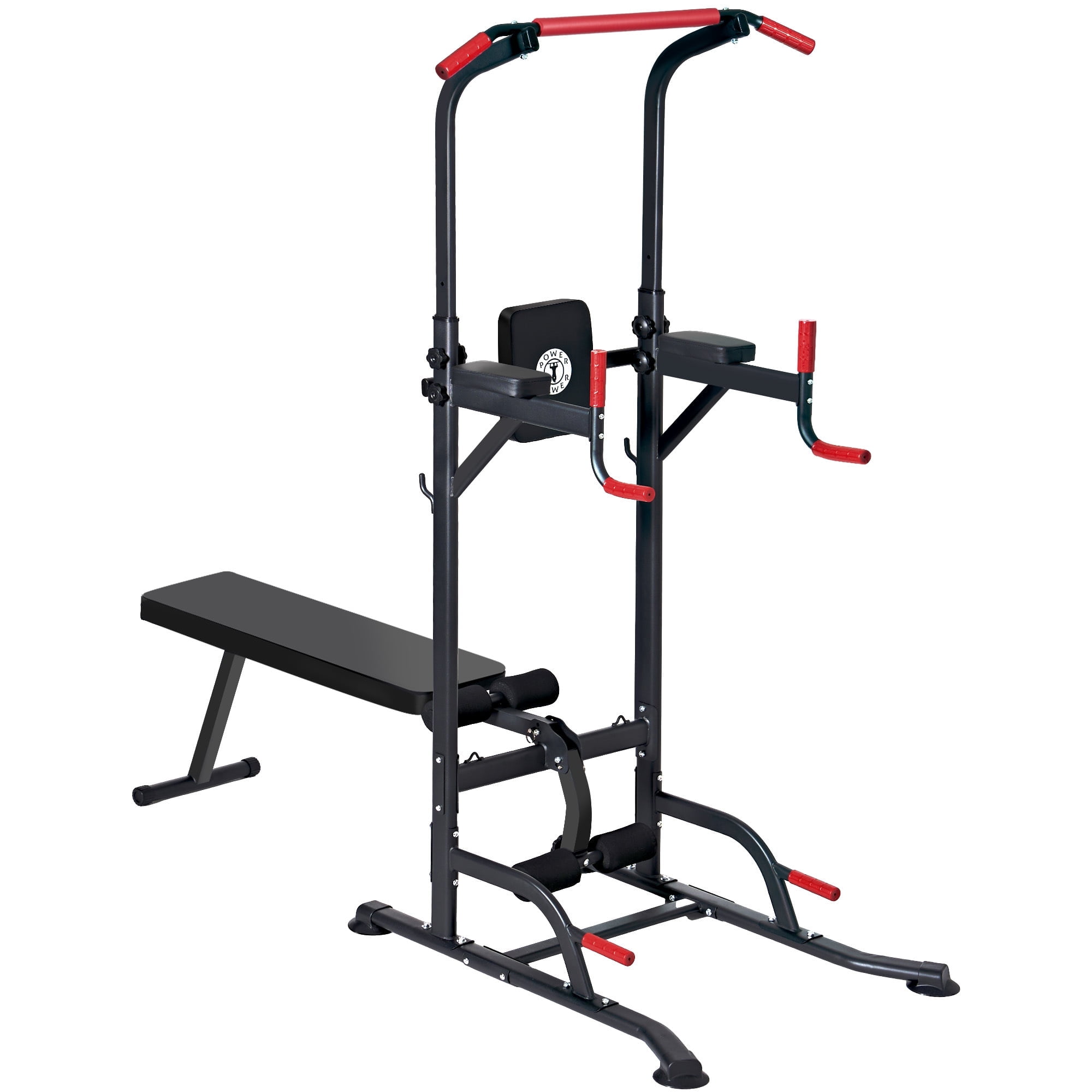 Soges Power Tower with Bench Pull Up Bar Stand Dip Station Adjustable Heights and Weight Bench Angles Strength Training Fitness Equipment for Home