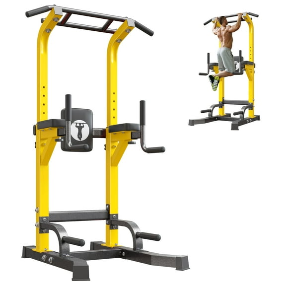 Soges Power Tower Dip Station Pull Up Bar Workout Multi-Function Adjustable Height Strength Training Equipment for Home Gym, Yellow