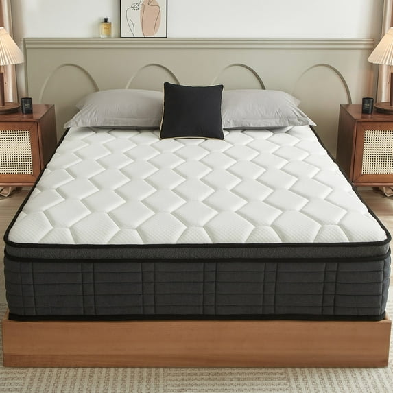 Soges Queen Size 10 inch Hybrid Mattress Breathable Mattress, Medium Firm Mattress for Pressure Relief, Individual Pocket Spring Bed Mattress, Fiberglass Free, Mattress in A Box, CertiPUR-US, Black