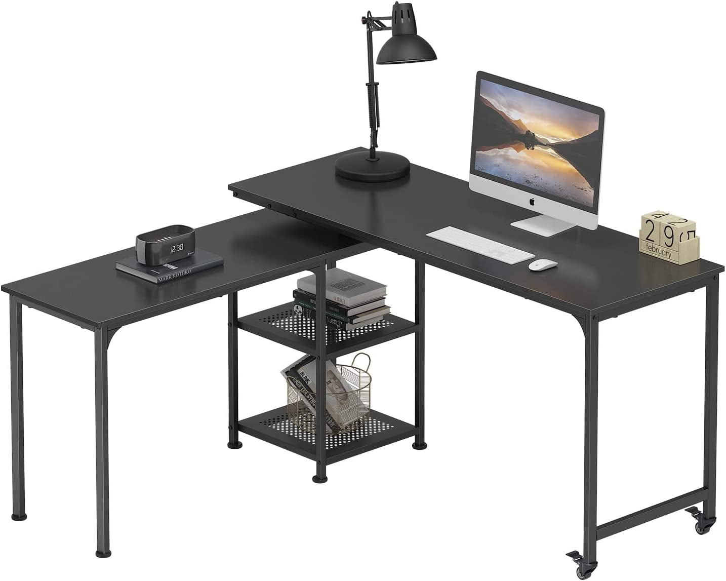 Soges Reversible L Shaped Desk, 360° Free Rotating Corner Computer Desk, 55 inch L Desk with