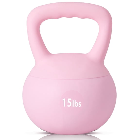 Soges Soft Kettlebells,Iron Sand Filled Weights Strength Training Kettlebells,Shock-Proof Weights and Wide-Grip Handle,Fitness Soft Kettlebells for Women Men,Home Gym Kettlebells,Pink,15LBS