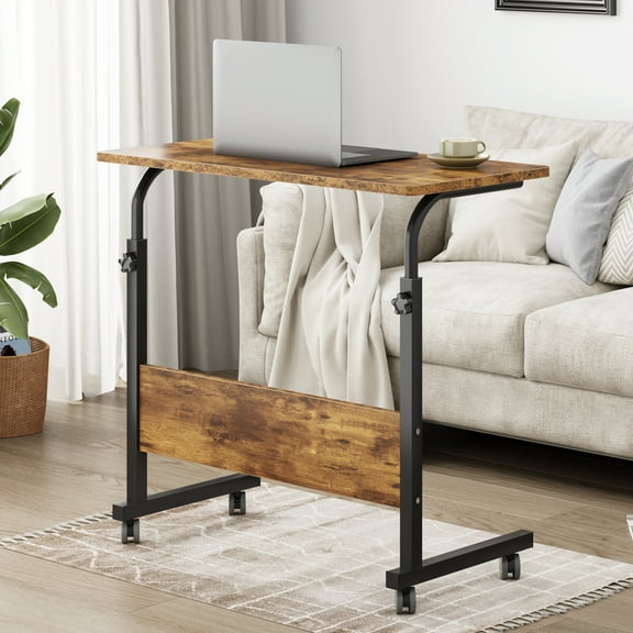 Soges Standing Computer Desk With Wheels, Movable Side Desk, Sitting Desk Height Adjustable Table Vintage Brown 31.5"