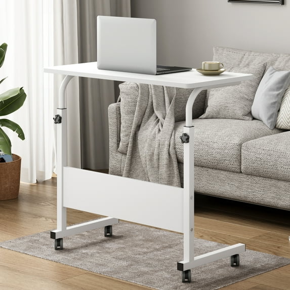Soges Standing Computer Desk With Wheels, Movable Side Desk, Sitting Desk Height Adjustable Table White 31.5"
