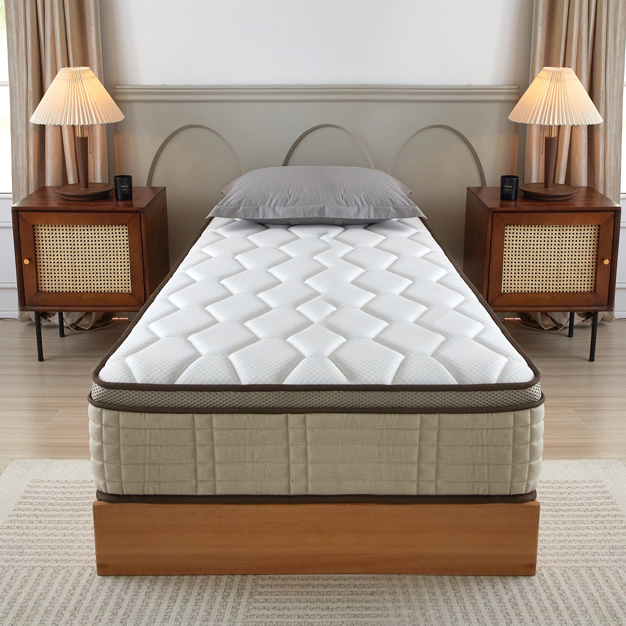 Soges Twin Size 12 inch Hybrid Mattress Memory Foam Mattress, Medium Firm Mattress for Pressure Relief, Individual Pocket Spring Bed Mattress, Fiberglass Free, Mattress in A Box, CertiPUR-US, Beige