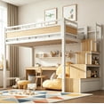 thumbnail image 1 of Soges Twin Size Metal Loft Bed with Storage Stairs&Shelves, Modern Metal Loft Bed Frame With Large Under-Bed Space for Bed Room, No Box Spring Needed, White, 1 of 13