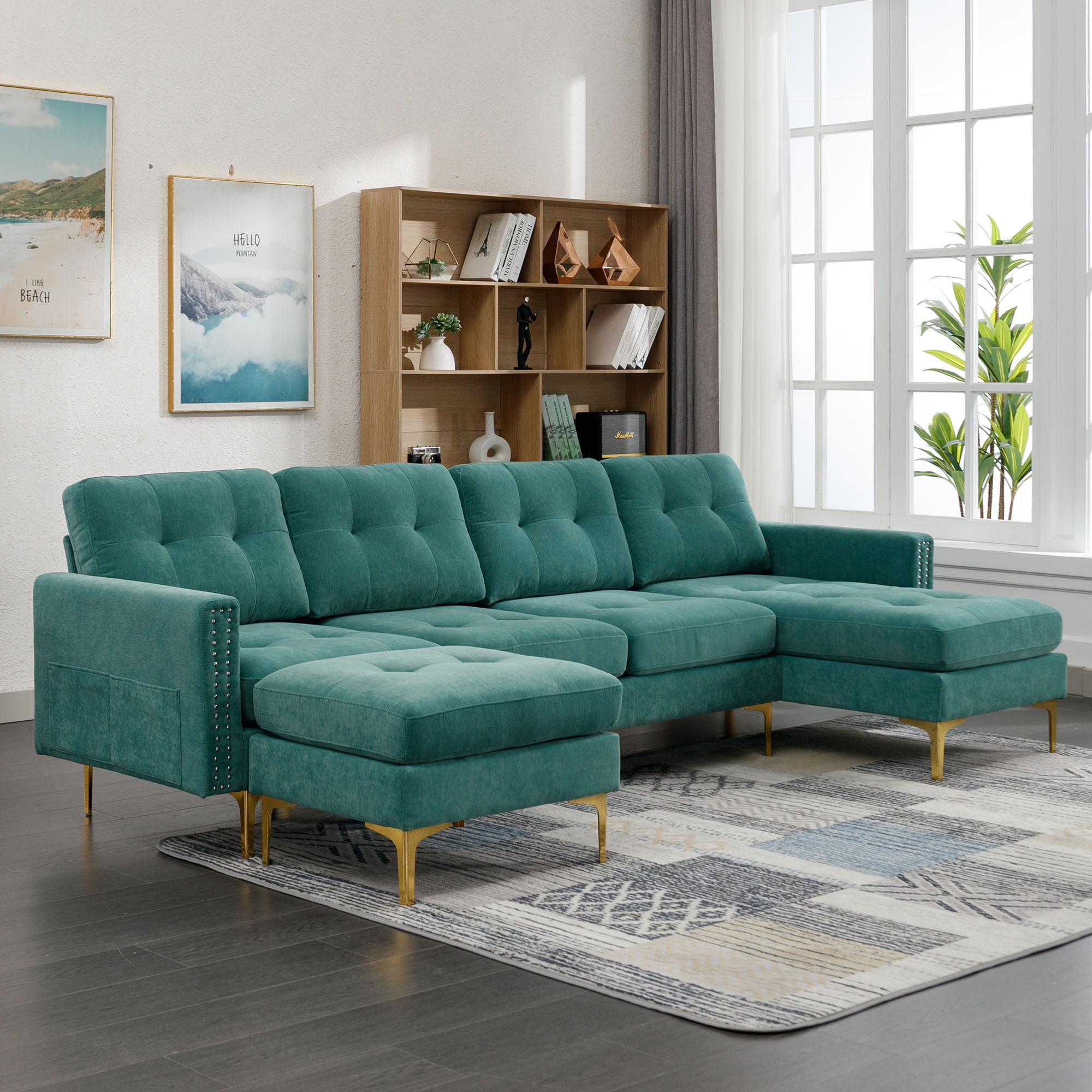 Soges U-Shaped Sectional Sofa with Ottoman, Convertible Couch for ...
