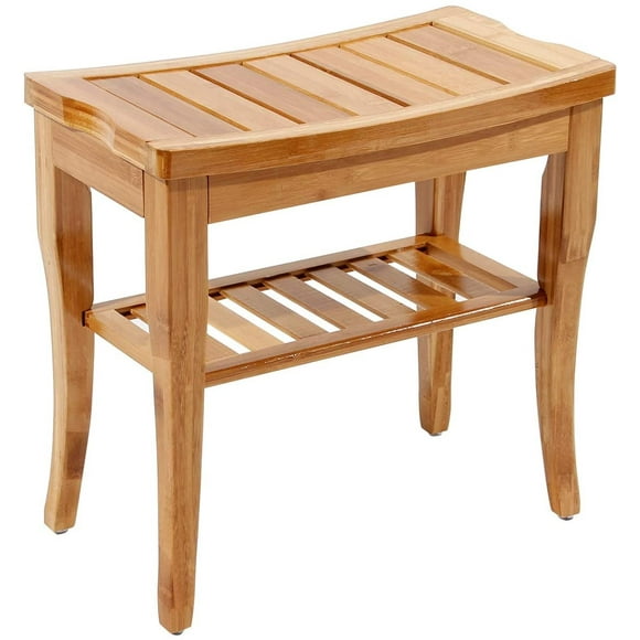 Soges Wood Bathroom Shower Bench Bamboo Shower Stool Non-slip Waterproof Shower Seat, Bath Shower Benches Stool for inside or outoor shower,Brown
