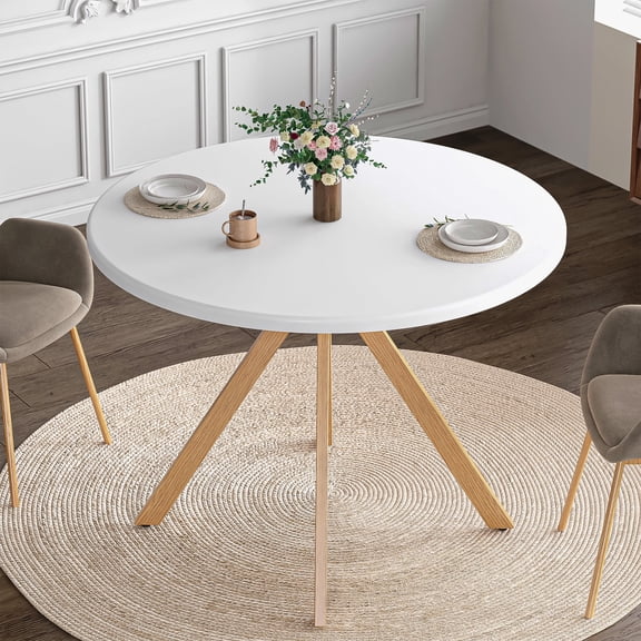 Soges Wood Round Dining Table for Kitchen Dining Room, 39.4inch Modern Dining Table with Metal Legs, Oak