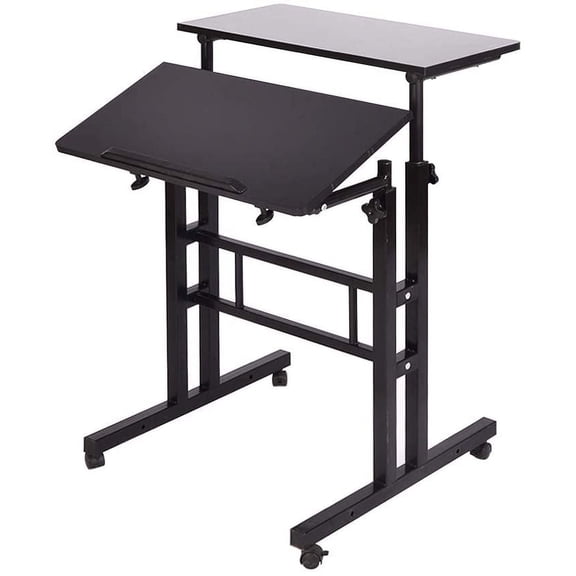 SogesGame Mobile Laptop Stand 23.6 inches Small Rolling Standing Desk with Wheels Height Adjustable Standing Desk, Black