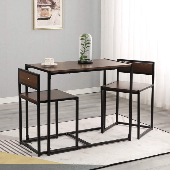 SogesGame Modern Rectangular Brown Dining Table Set with Two Chairs, 3 Pieces Kitchen Table Set for 2, Home Kitchen Breakfast Bar Set Furniture