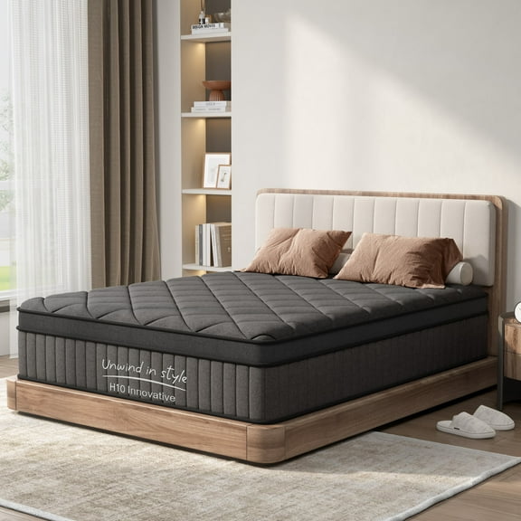 SogesHome 12" Memory Foam Mattress with Spring, Hybrid Mattress Queen Size Bed Mattress, Black & Gray