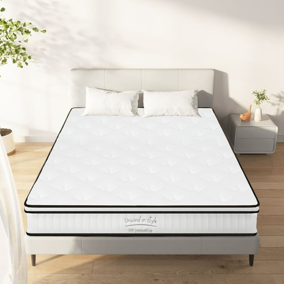 SogesHome 12" Spring Mattress, King Size Hybrid Mattress, Medium Firm Bed Mattress, White