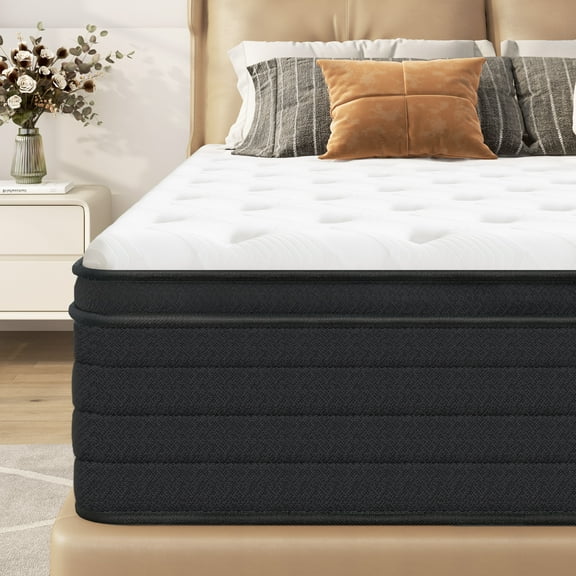 SogesHome 12 inch Hybrid Mattress Memory Foam Mattress, Pocket Spring Bed Mattress Medium Firm, King Size, Black