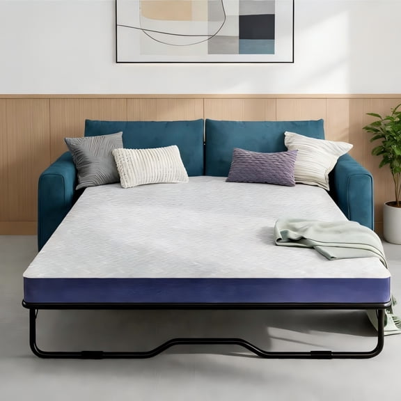 SogesHome 4" Gel Memory Foam for Sleeper Sofa, Couch Bed Mattress, Washable Cover, Full Size, Blue