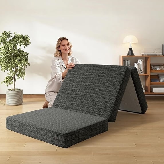 SogesHome 6 in Tri-Folding Mattress, Portable Memory Foam Mattress for Travel & Camping, Floor Mattress, Washable Cover, Queen Size, Black