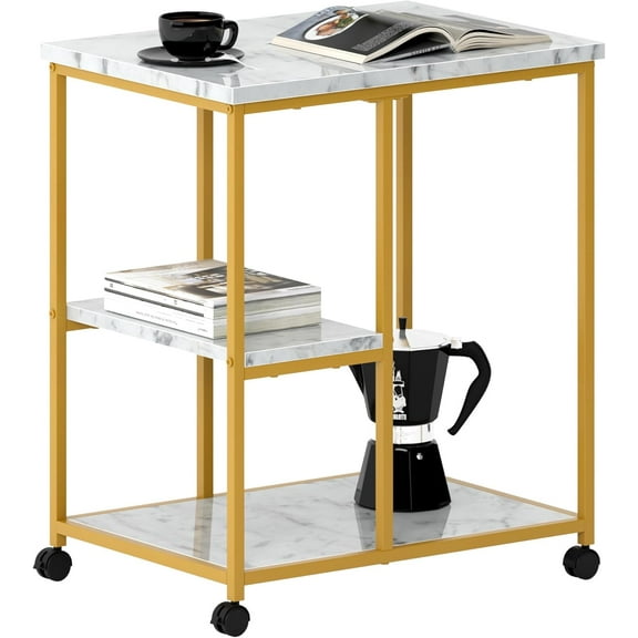 SogesHome Gold Bar Cart Stylish Rolling Utility Cart with Shelves, Mobile Utility Storage Organizer with Lockable Wheels for Living Room, Kitcken, Office, Coffee - Luxe Design for Entertaining