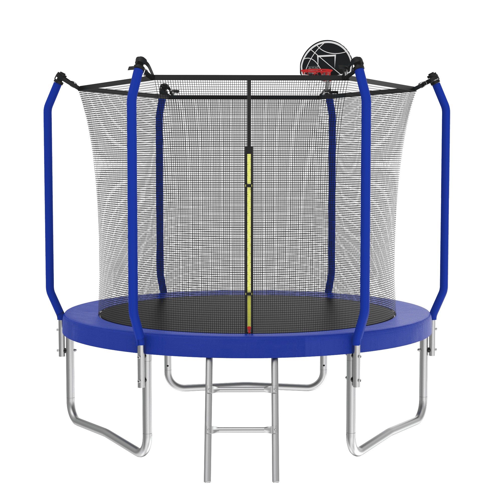 Blue 10FT Round Trampoline with Enclosure and Basketball Hoop