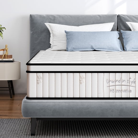 SogesPower 10inches Thickness Hybrid Mattress Gel Memory Foam- King, White