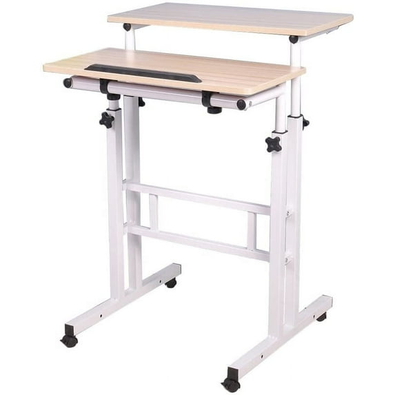 SogesPower 45.3"Max 2 Panels Mobile Adjustable Stand Desk,Maple