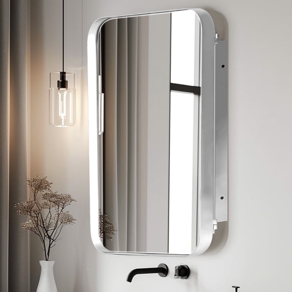 SogesPower 24"*16" Ironmongery Frame Wall Mount Mirror Bathroom Medicine Cabinet- Silver