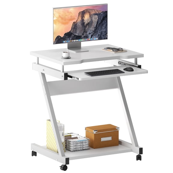 SogesPower 28.7"H Z Shaped Wood Office Desk with Drawer, Removable, Design for Home- White