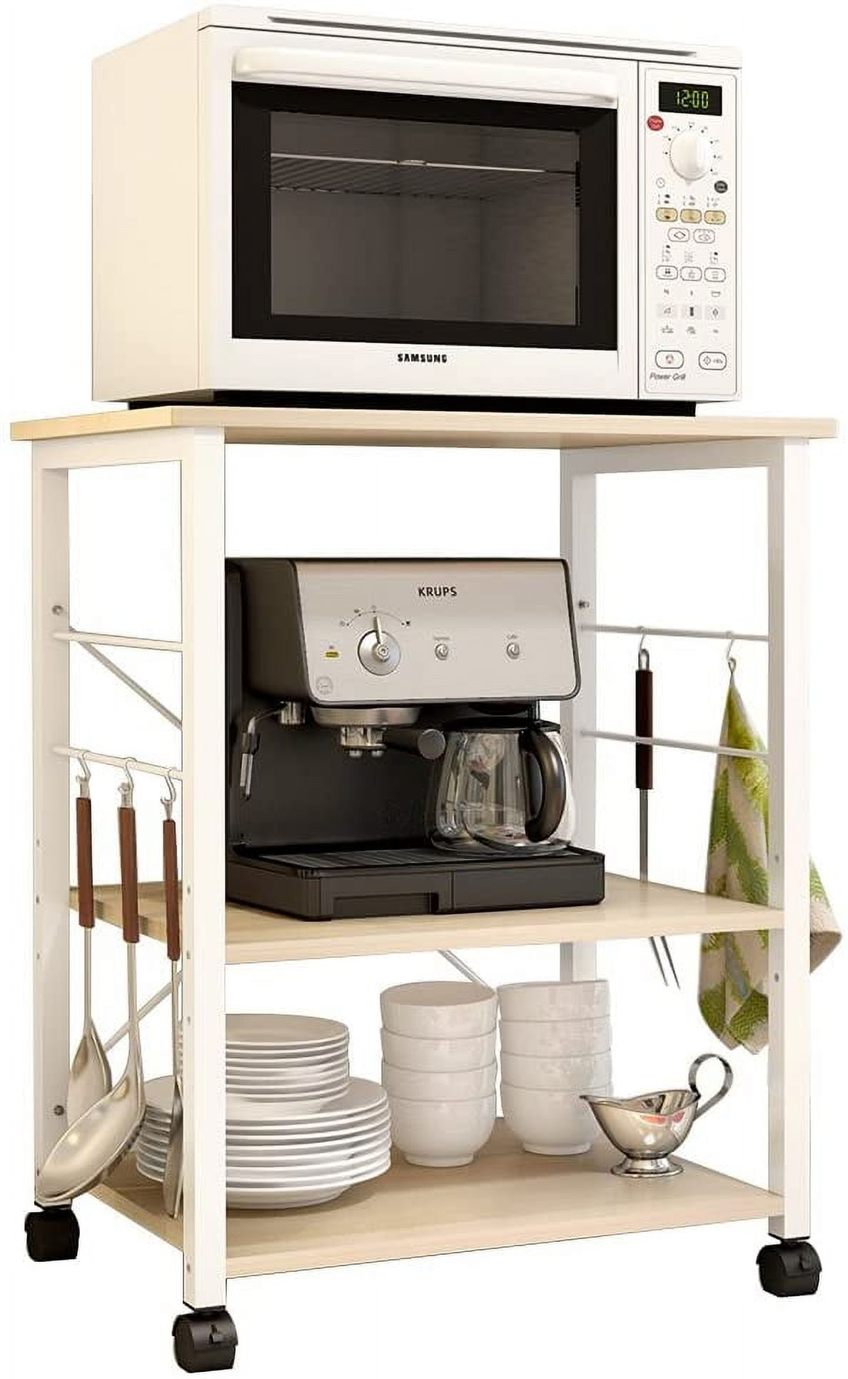SogesPower 28.7" Wood Kitchen Mobile Island Cart 3-Tier with Wheels Functional Storage- Beige
