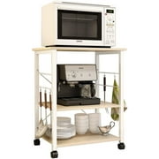 SogesPower 28.7 Wood Kitchen Mobile Island Cart 3-Tier with Wheels Functional Storage- Beige