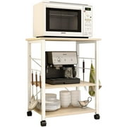 SogesPower 28.7" Wood Kitchen Mobile Island Cart 3-Tier with Wheels Functional Storage- Beige